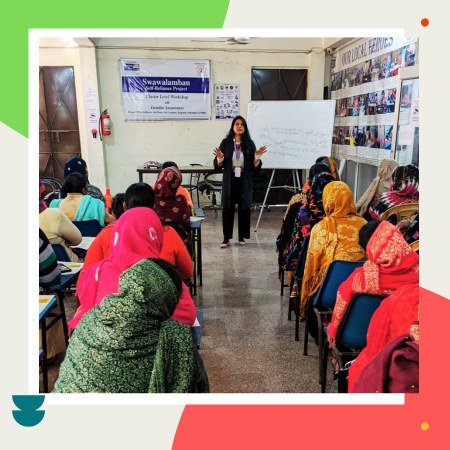 Women participating in a Swawalamban vocational learning activity