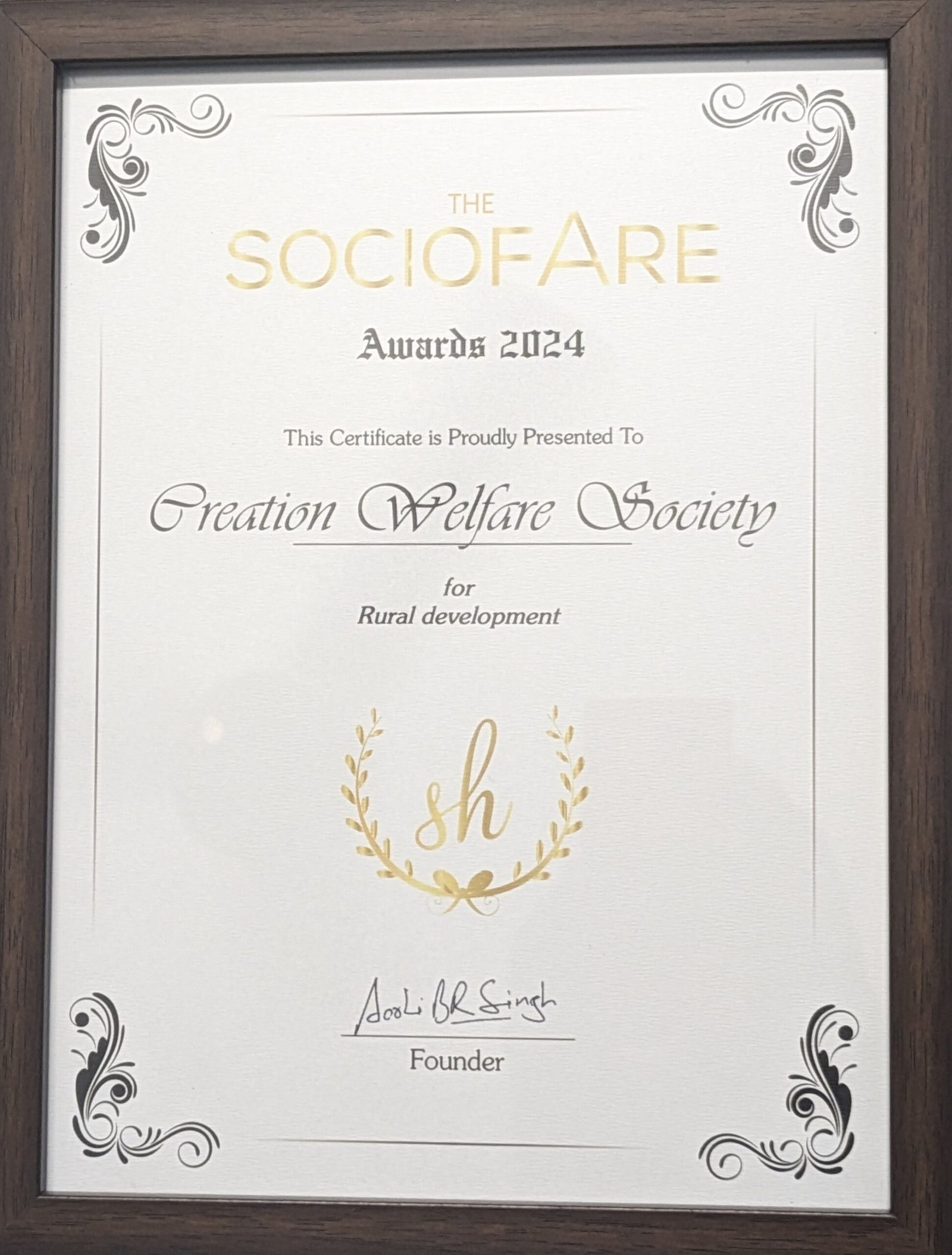 SOCIOFARE Award presented to Creation Welfare Society